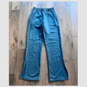 Pact Flare Sweatpants XS Teal Organic Cotton Fleece Wide Leg Split Hem Lounge